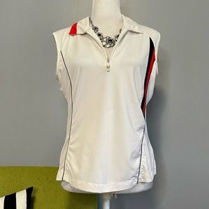 Nivo White Black Red Sleeveless Golf Polo Top